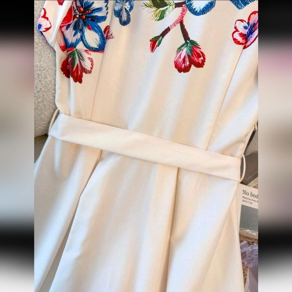 Women's Elegant Floral Print Shirt Dress, Suitable For Spring/Summer Holiday - Picture 3 of 7